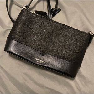 Kate Spade Lola Glitter Saffiano Leather Small Crossbody Handbag Purse Black